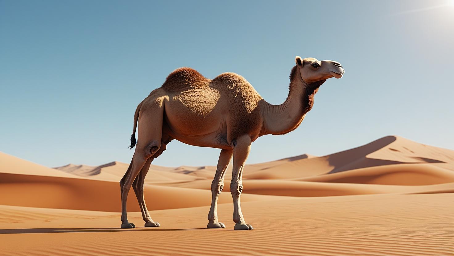 A camel standing in a desert area