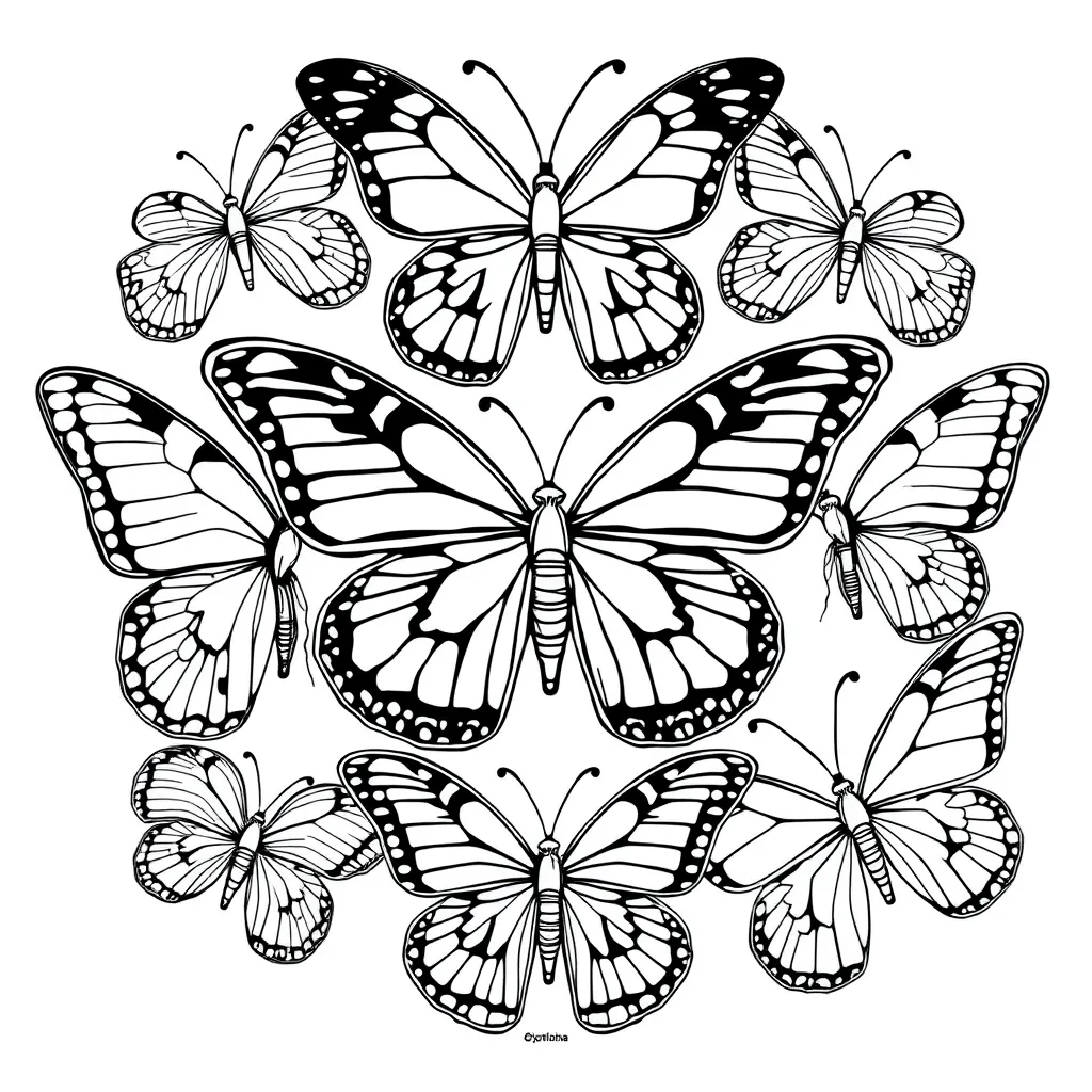 Realistic butterfly collection, each wing with unique patterns, symmetrical design – biological accuracy