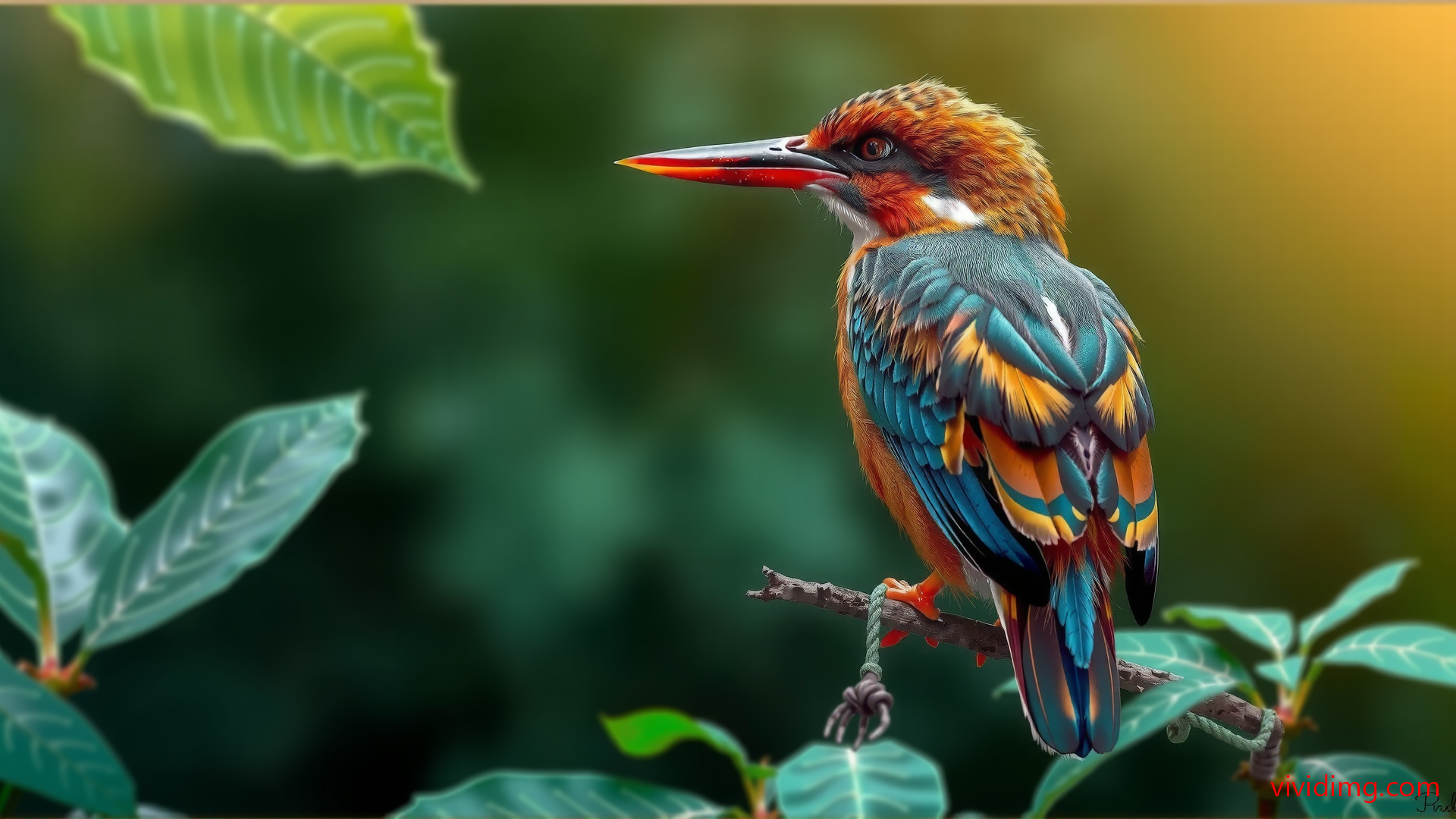 Kingfisher perched in serene greenery