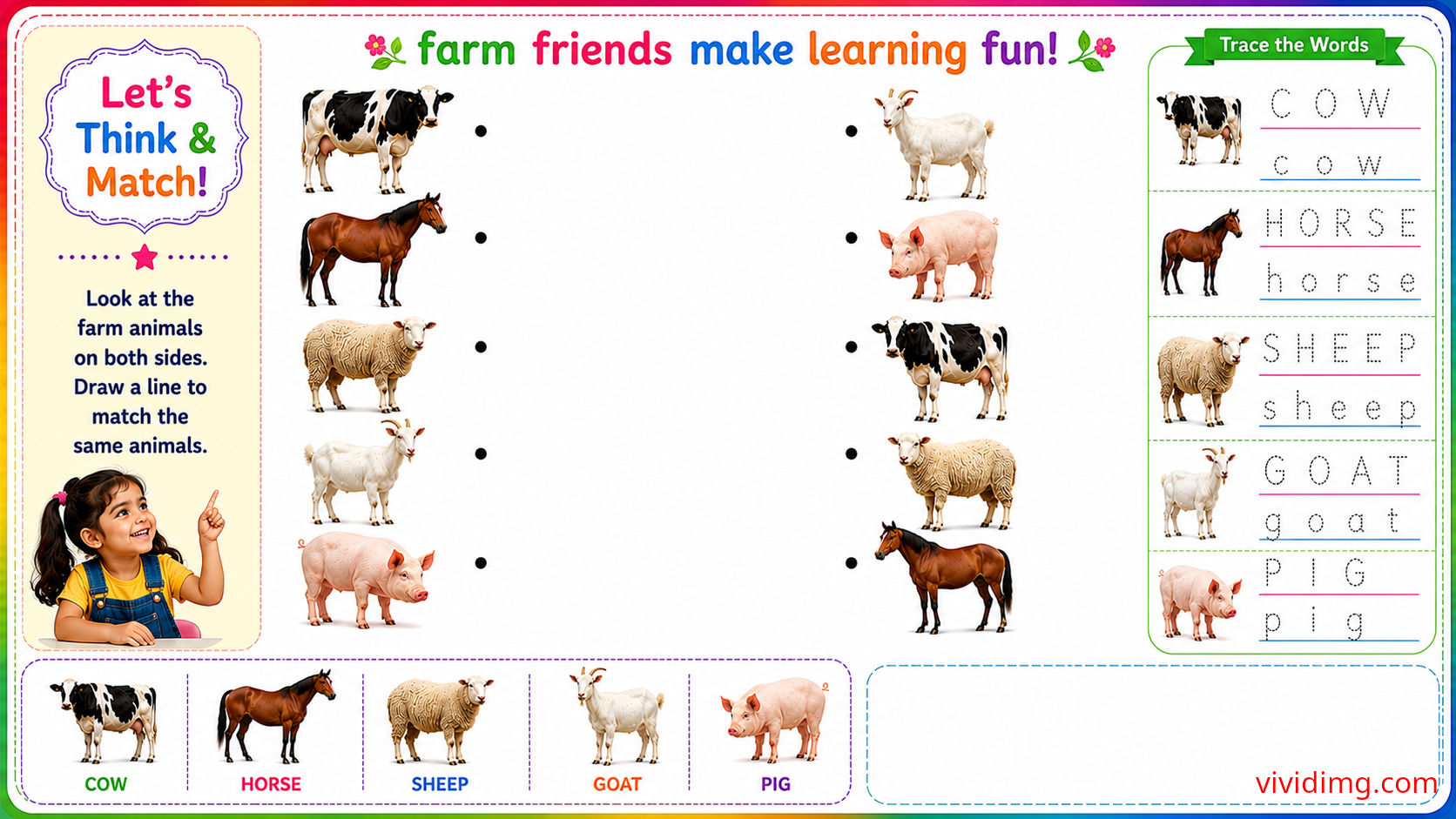 Fun farm animal matching worksheet for preschool learning