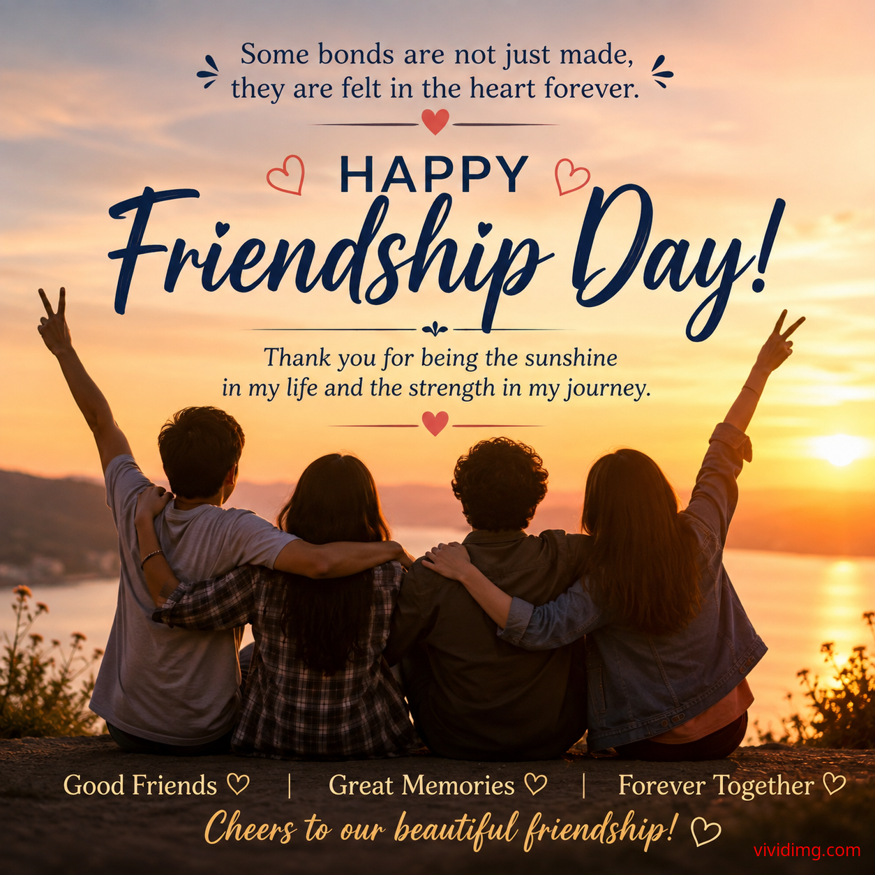 Happy friendship day wishes with beautiful sunset friends