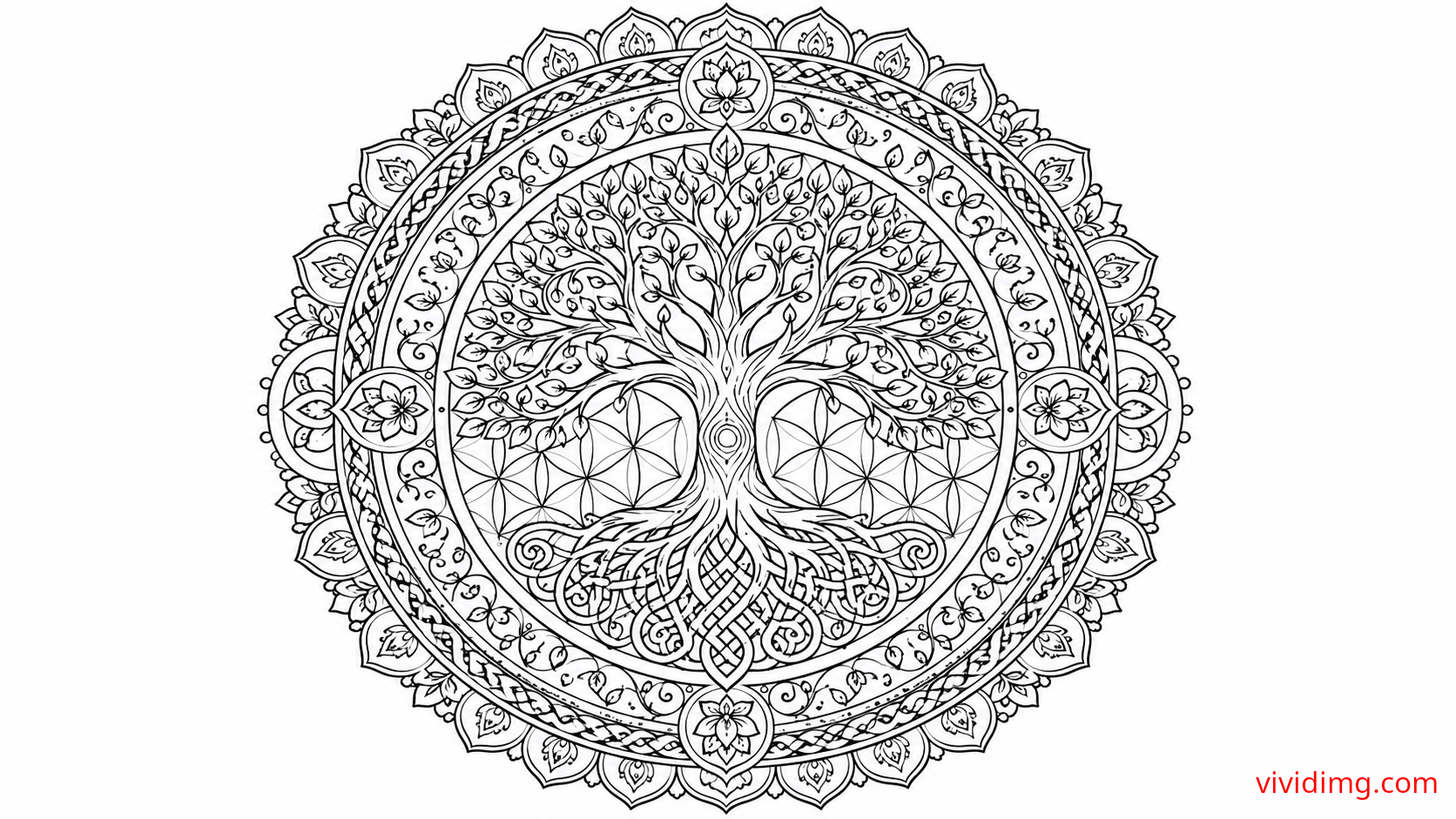 Sacred tree of life mandala for mindful coloring - Mandala Art
