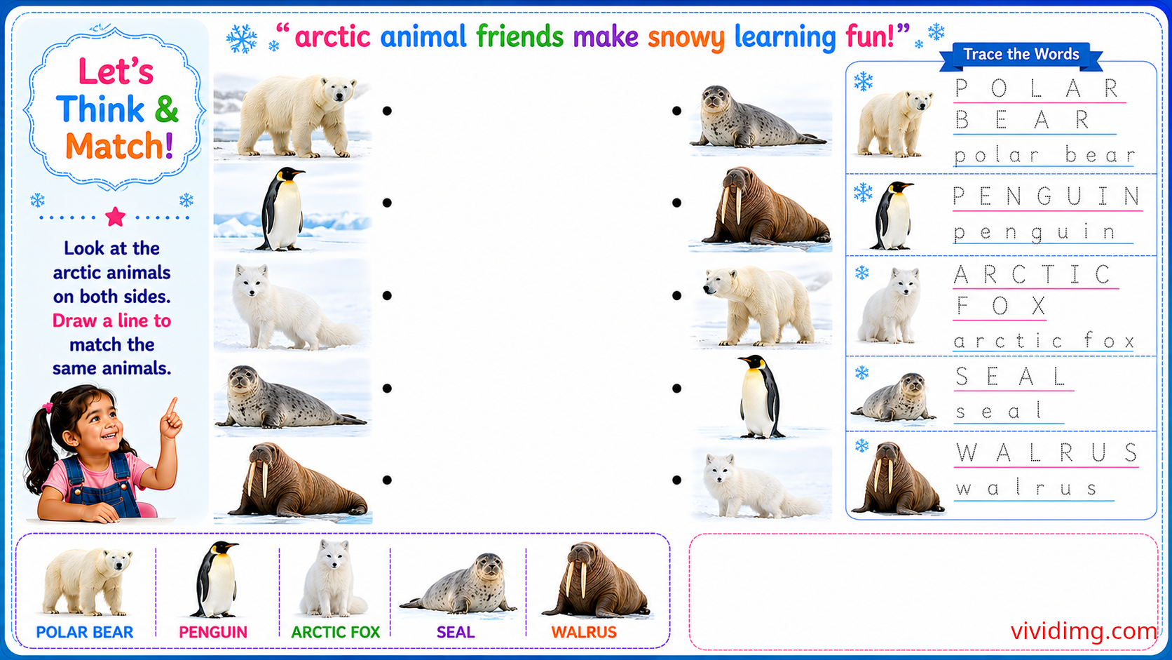 Discovering snowy arctic animal friends – let's think & match