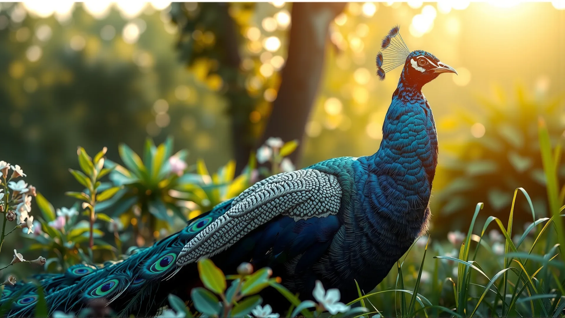Stunning Peacock Vibrant Feathers Captured in Ethereal Light