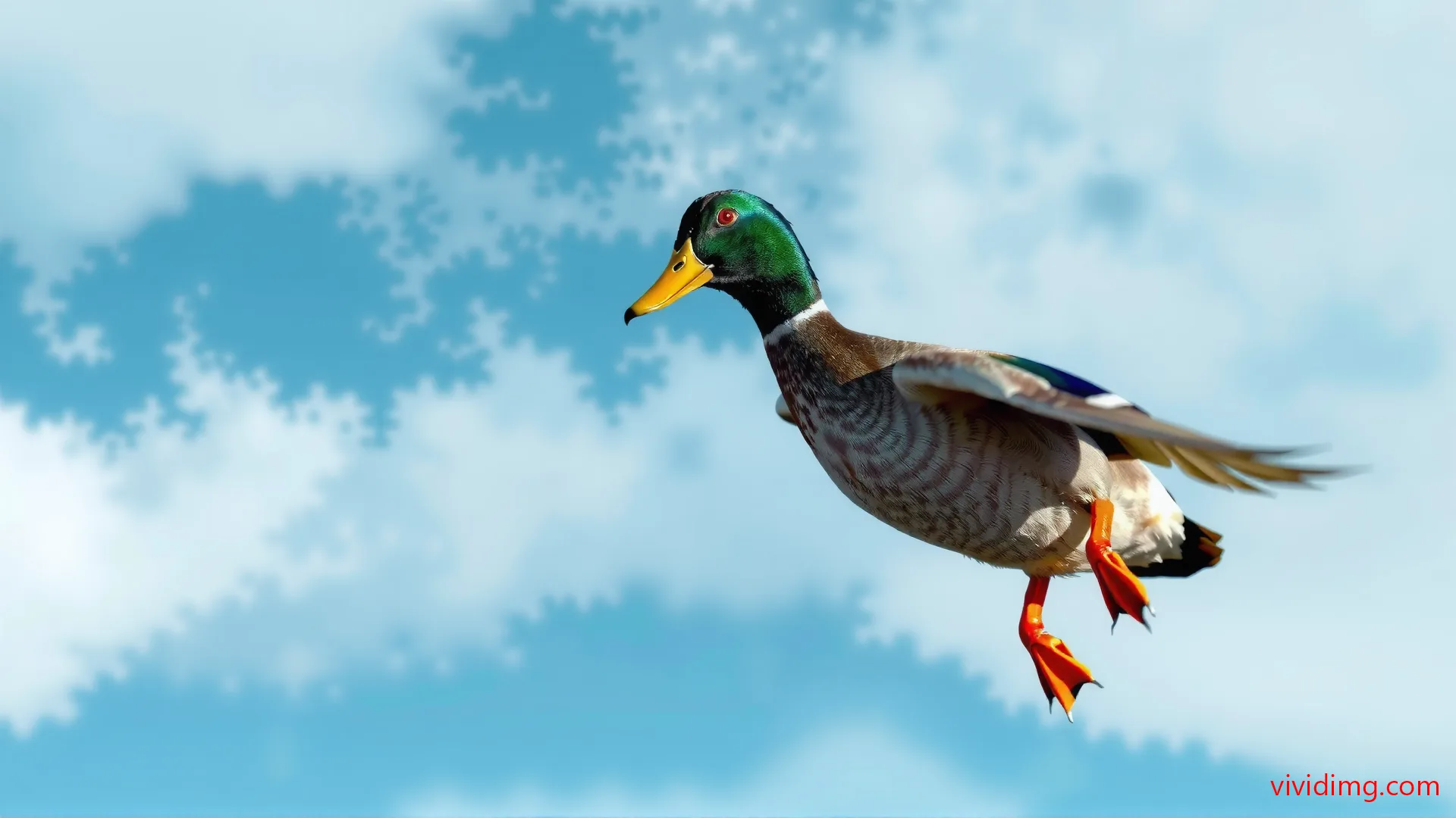 Dazzling duck in flight capture