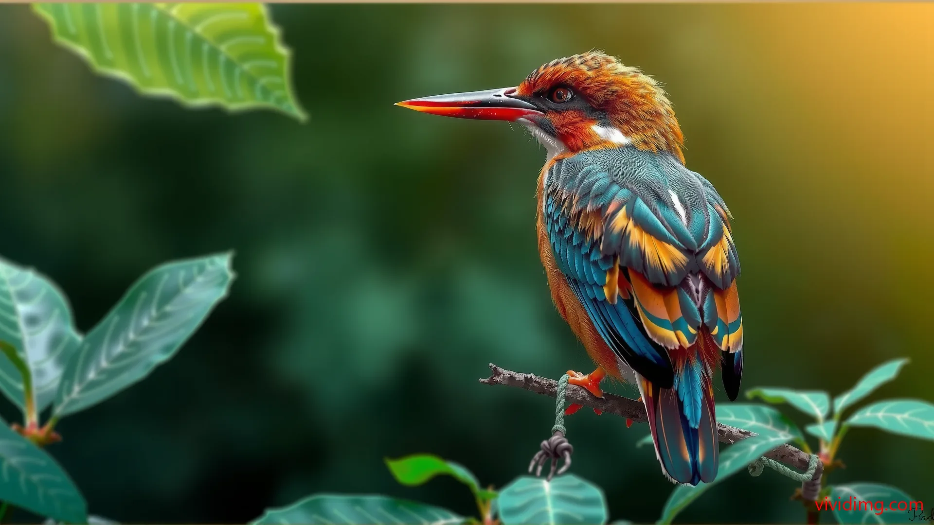 Kingfisher perched in serene greenery