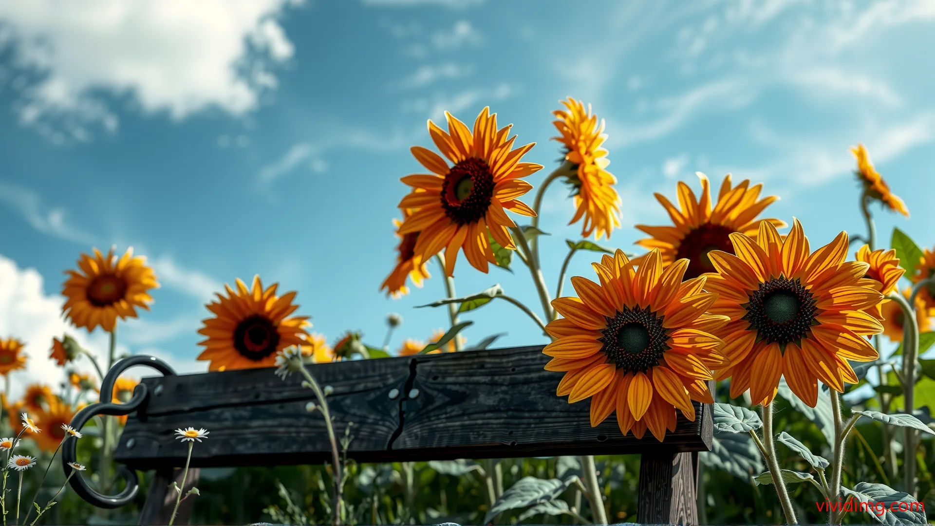 Warm sunflowers in spring sunshine