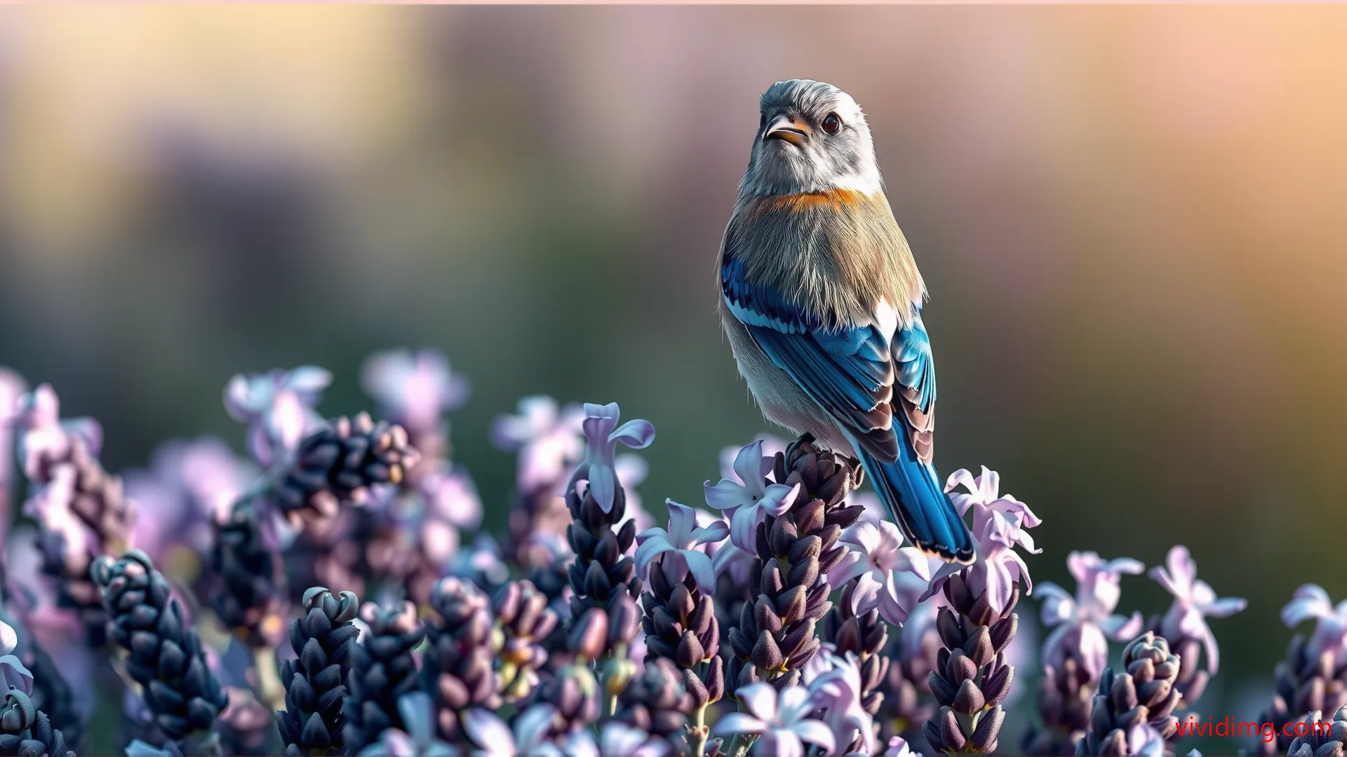 Bird in lavender bloom