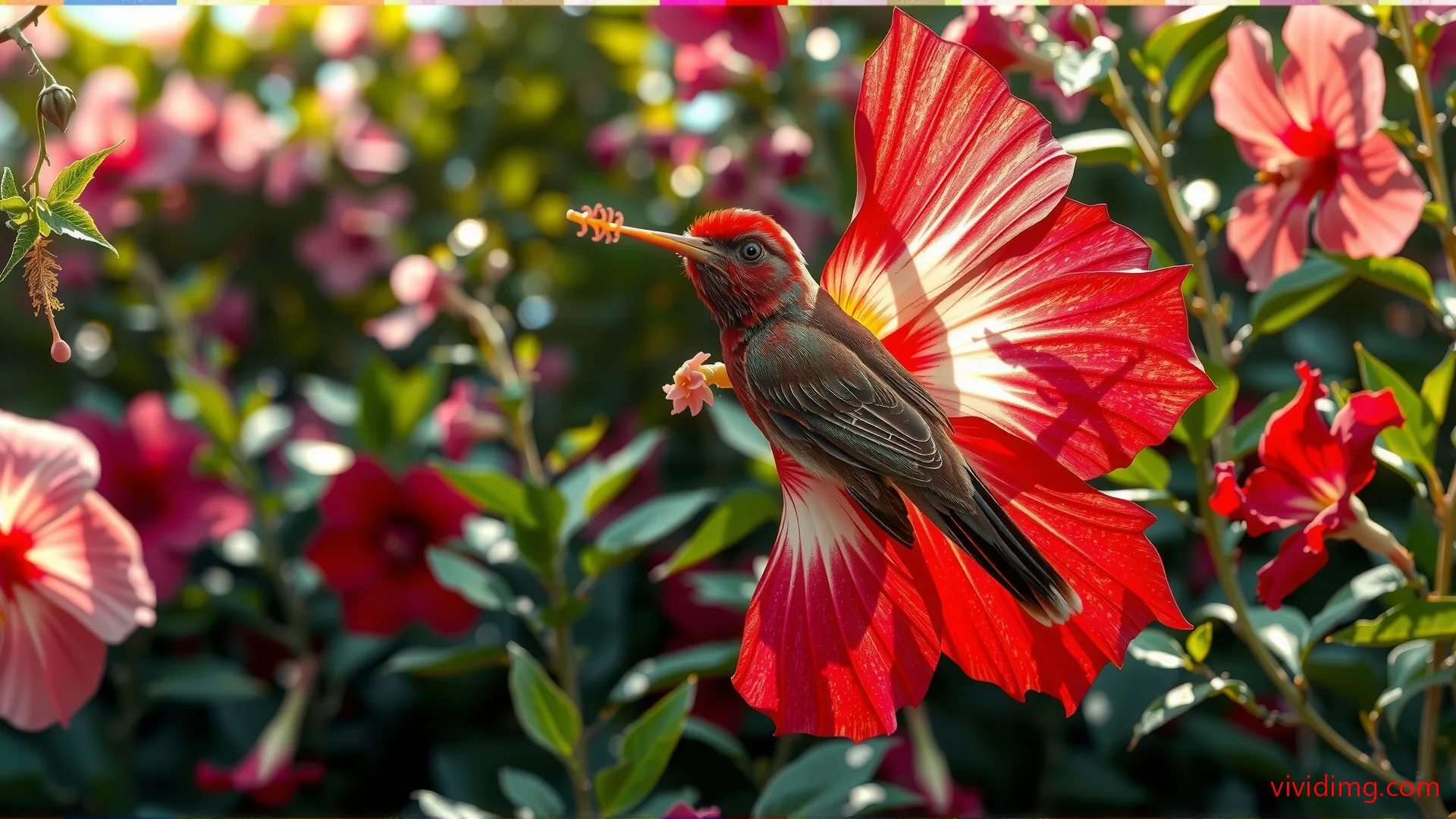 Bird hibiscus wings embrace