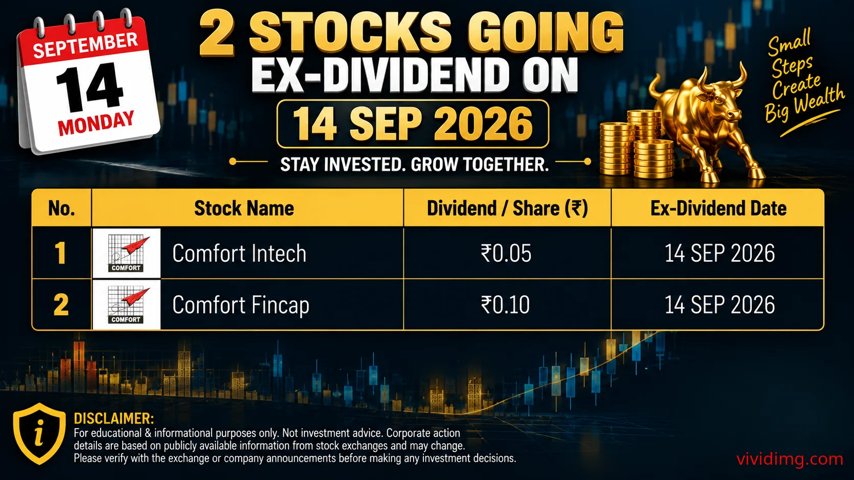 2 stocks going ex-dividend on 14 Sep 2026