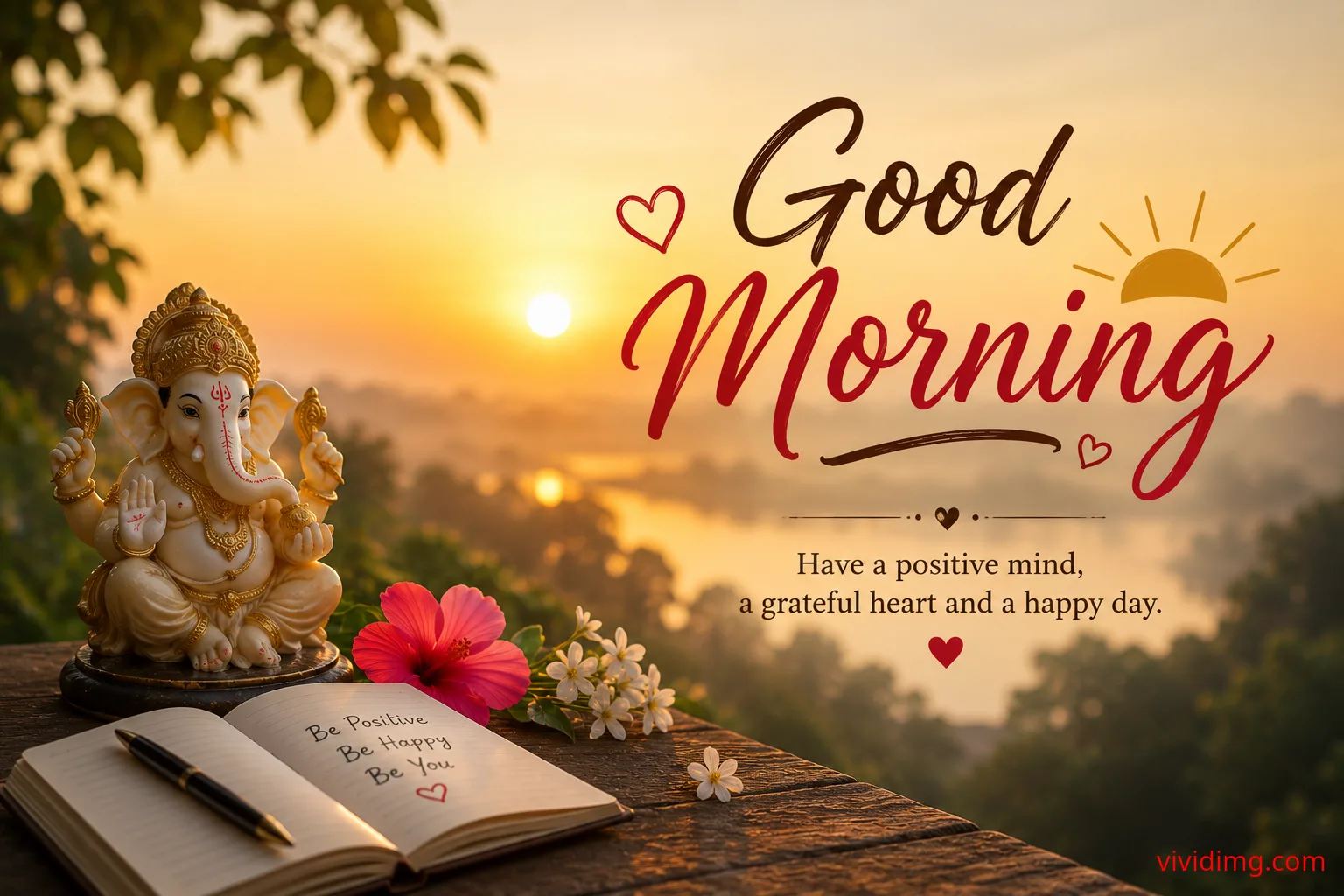 Good Morning with Lord Ganesha Blessings and Positive Thoughts