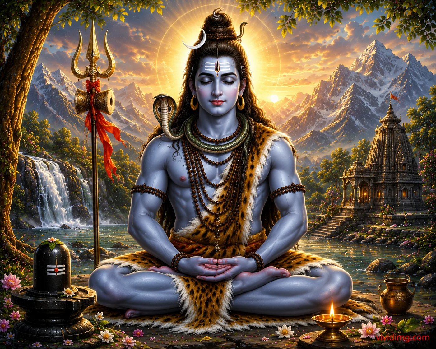 Lord Ishwara meditating in the divine Himalayas