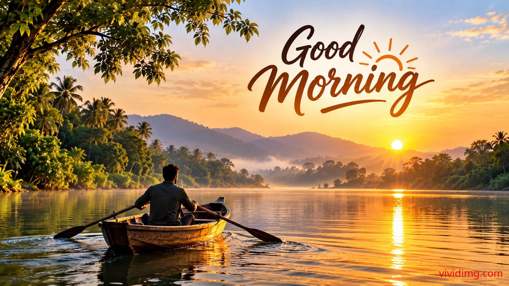 Good morning river sunrise with a peaceful boat journey
