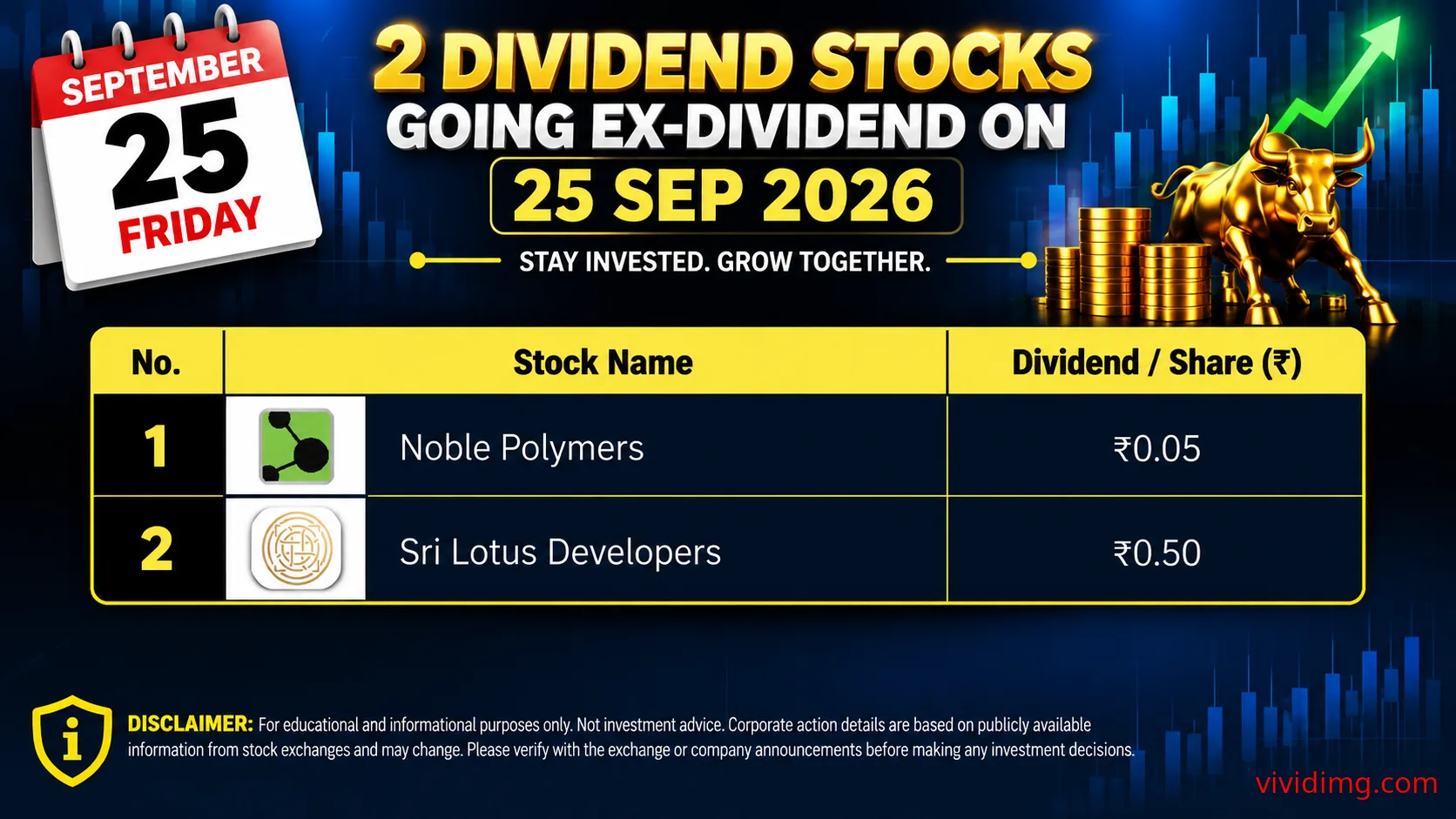 2 stocks going ex-dividend on 25 Sep 2026 – Noble Polymers and Sri Lotus Developers