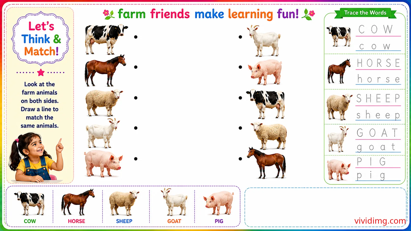 Fun farm animal matching worksheet for preschool learning