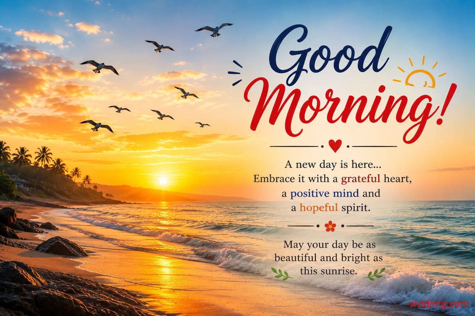 Seashore sunrise good morning wishes for a bright and hopeful day