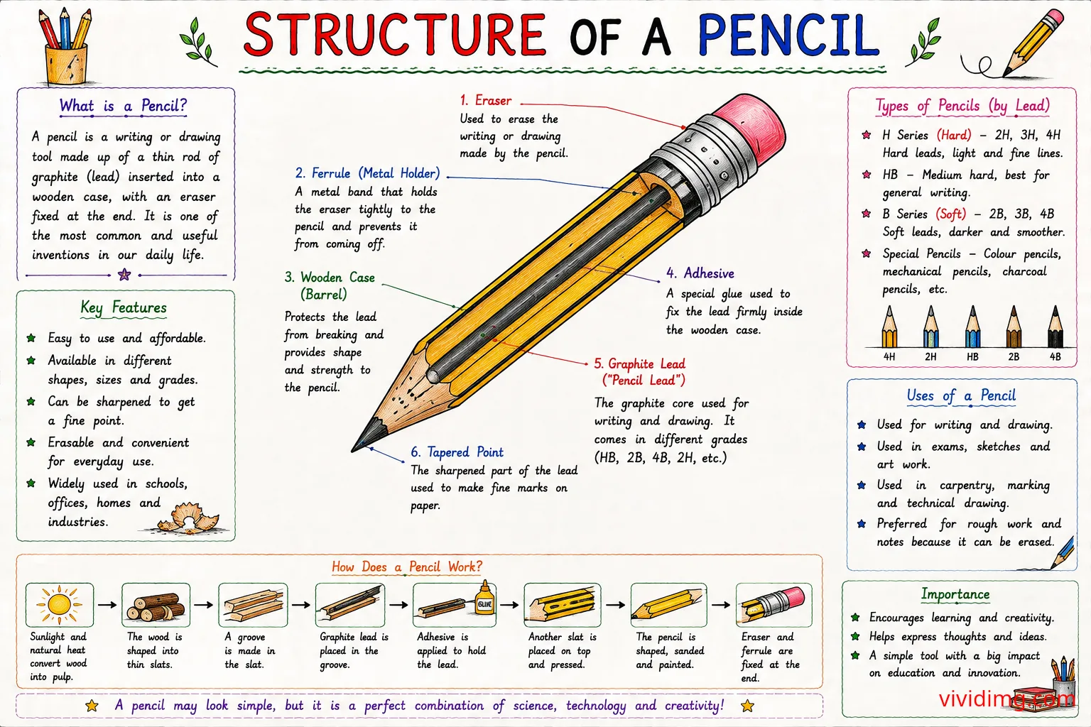 Structure of a Pencil – parts, manufacturing process and working explained