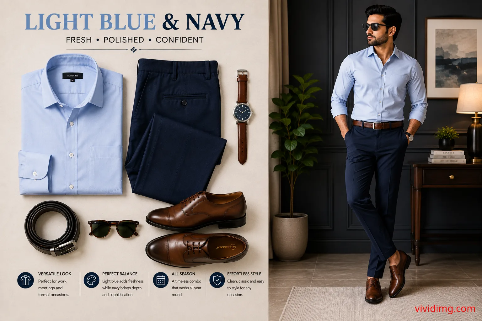 Light Blue Shirt with Navy Pants – Classic Men's Formal Outfit Combination