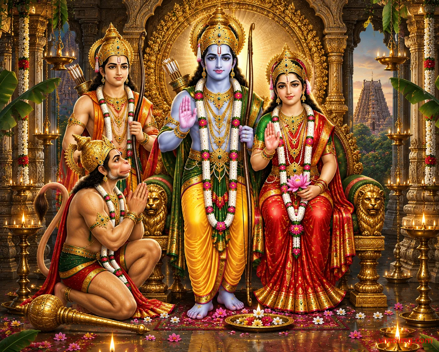 Lord Shri Rama with Sita, Lakshmana and Anjaneya divine blessings