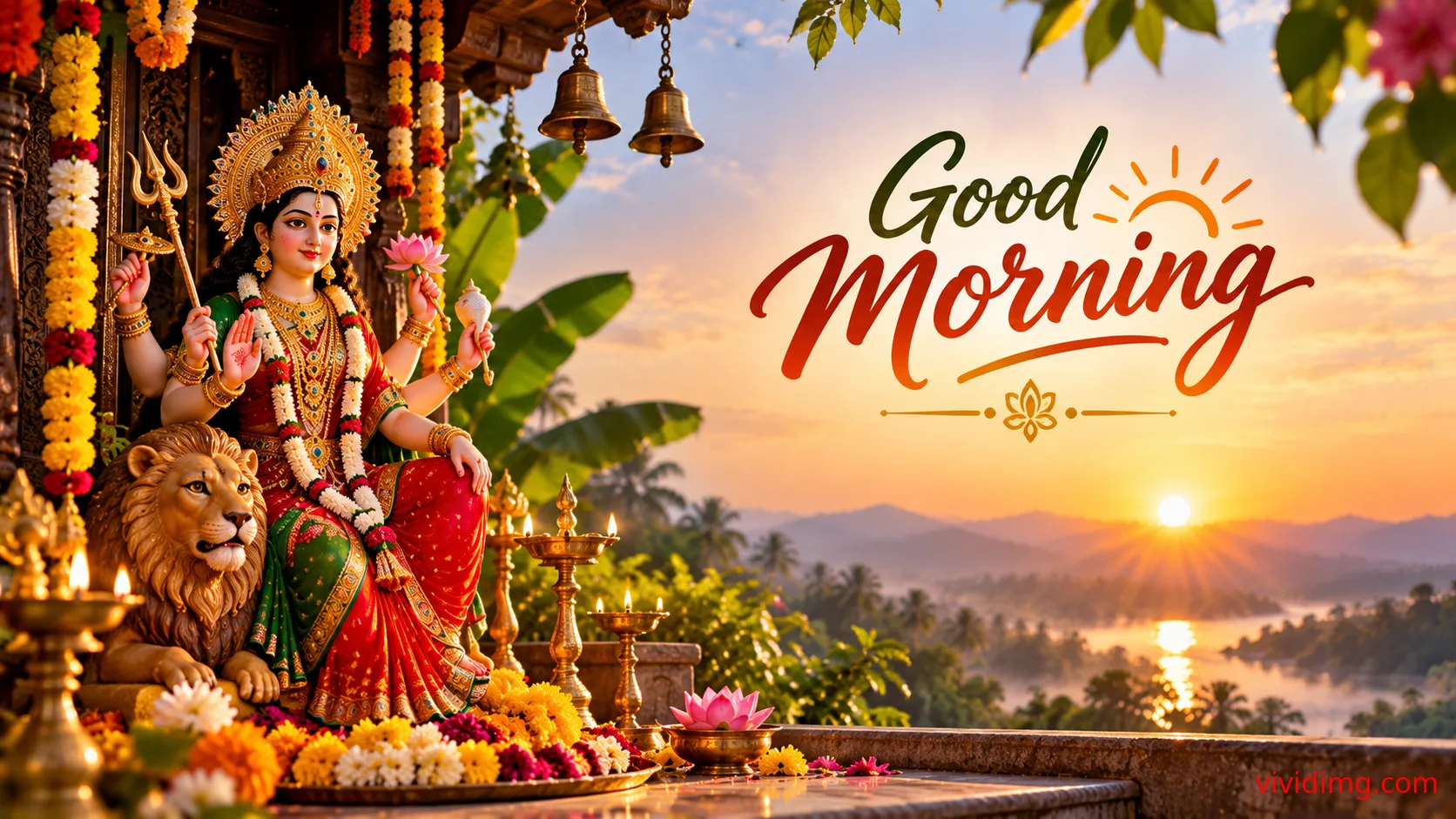 Good morning wishes with Goddess Durga blessings for a peaceful Navaratri
