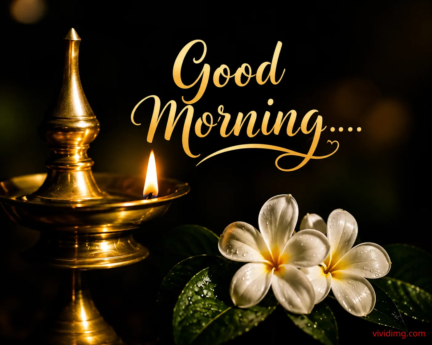 Peaceful Good Morning with Golden Diya and White Flowers