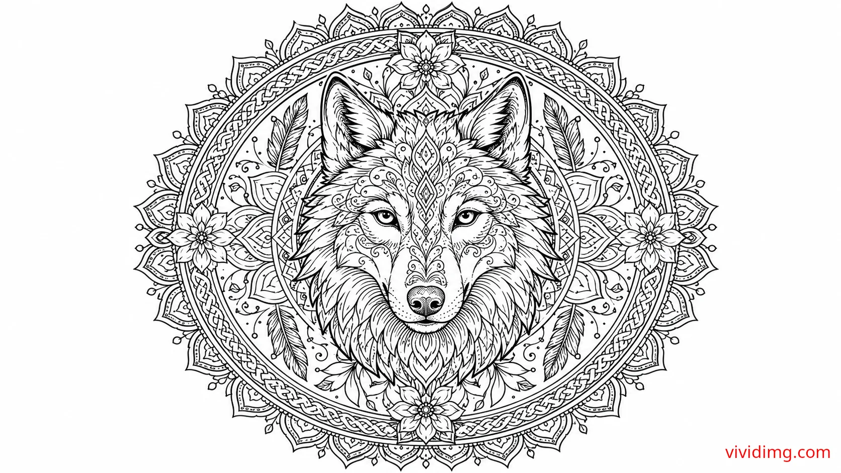 Mystic wolf mandala for fearless coloring - Mandala Art