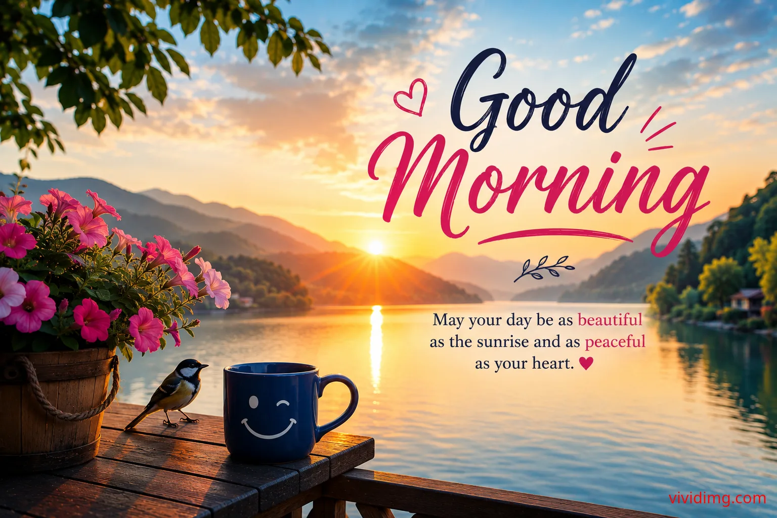 Beautiful sunrise good morning wishes for a peaceful and happy day