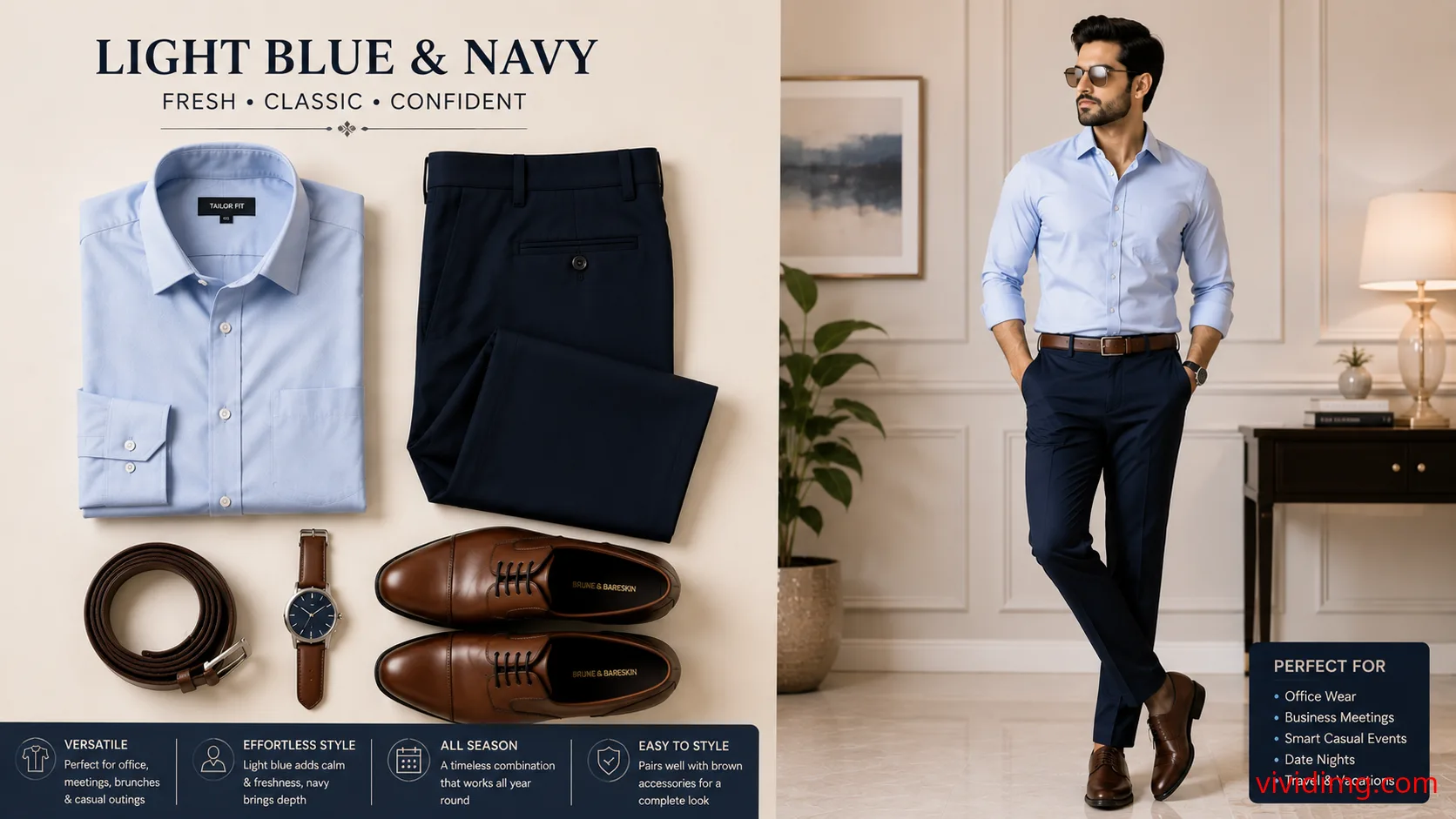 Light Blue Shirt with Navy Pants – Classic Men's Shirt and Pant Combination