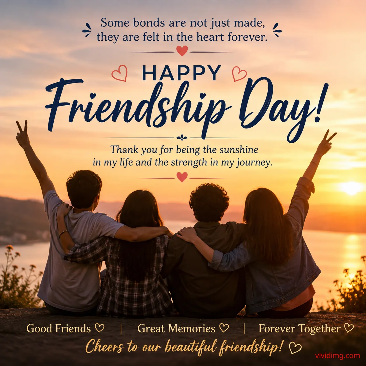 Happy friendship day wishes with beautiful sunset friends