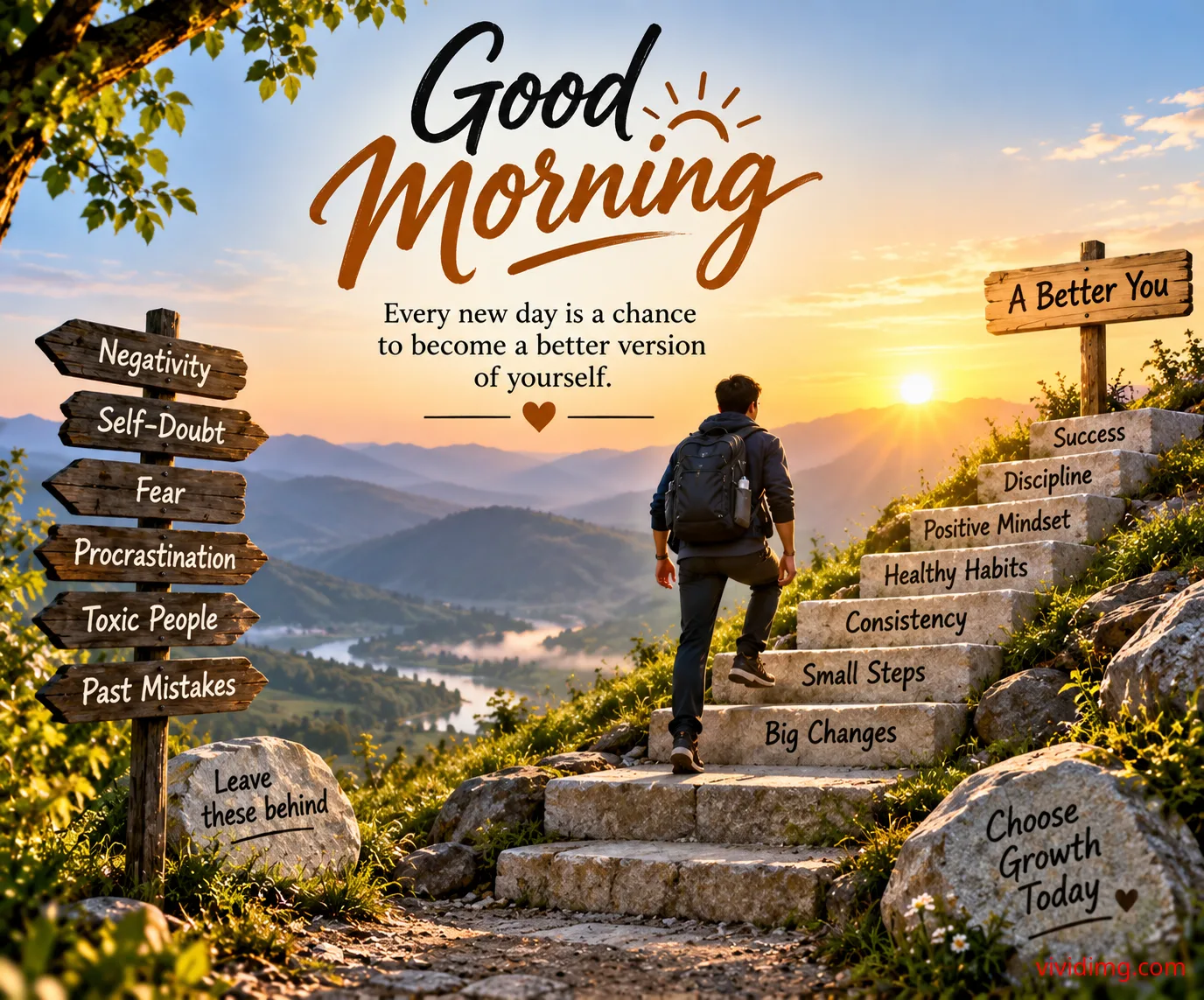 Good morning motivation to leave negativity behind and become a better you