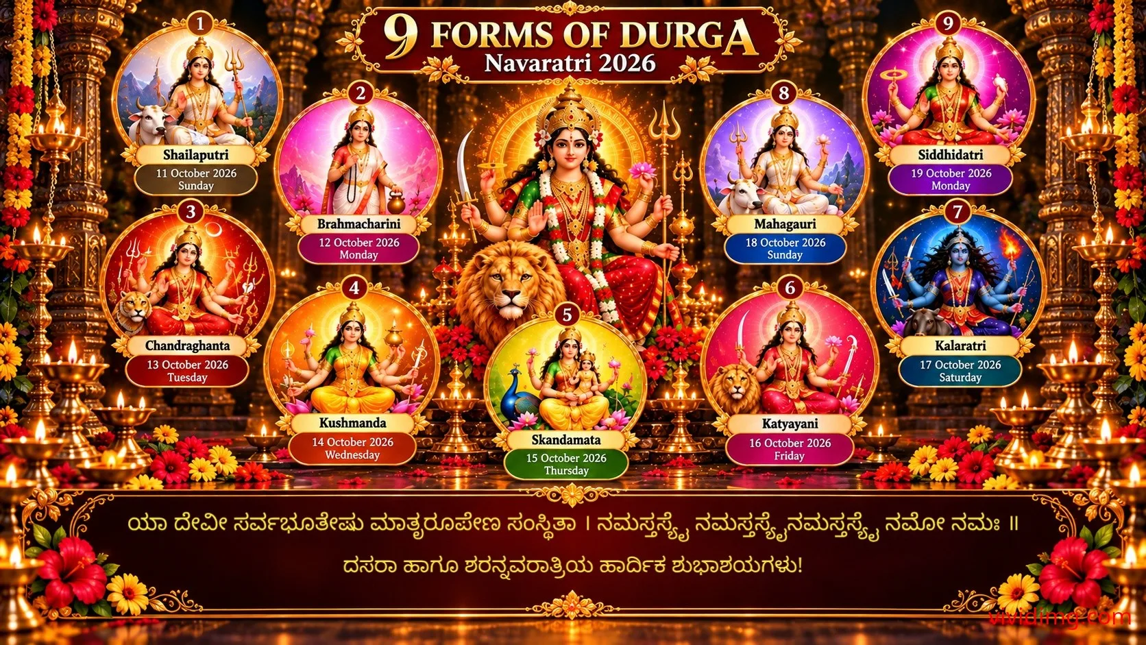 Sharad Navaratri 2026 – Nine forms of Goddess Durga, daily colors, significance and Dasara wishes