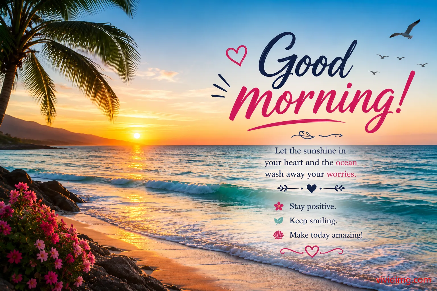 Ocean sunrise good morning wishes for a peaceful and positive day