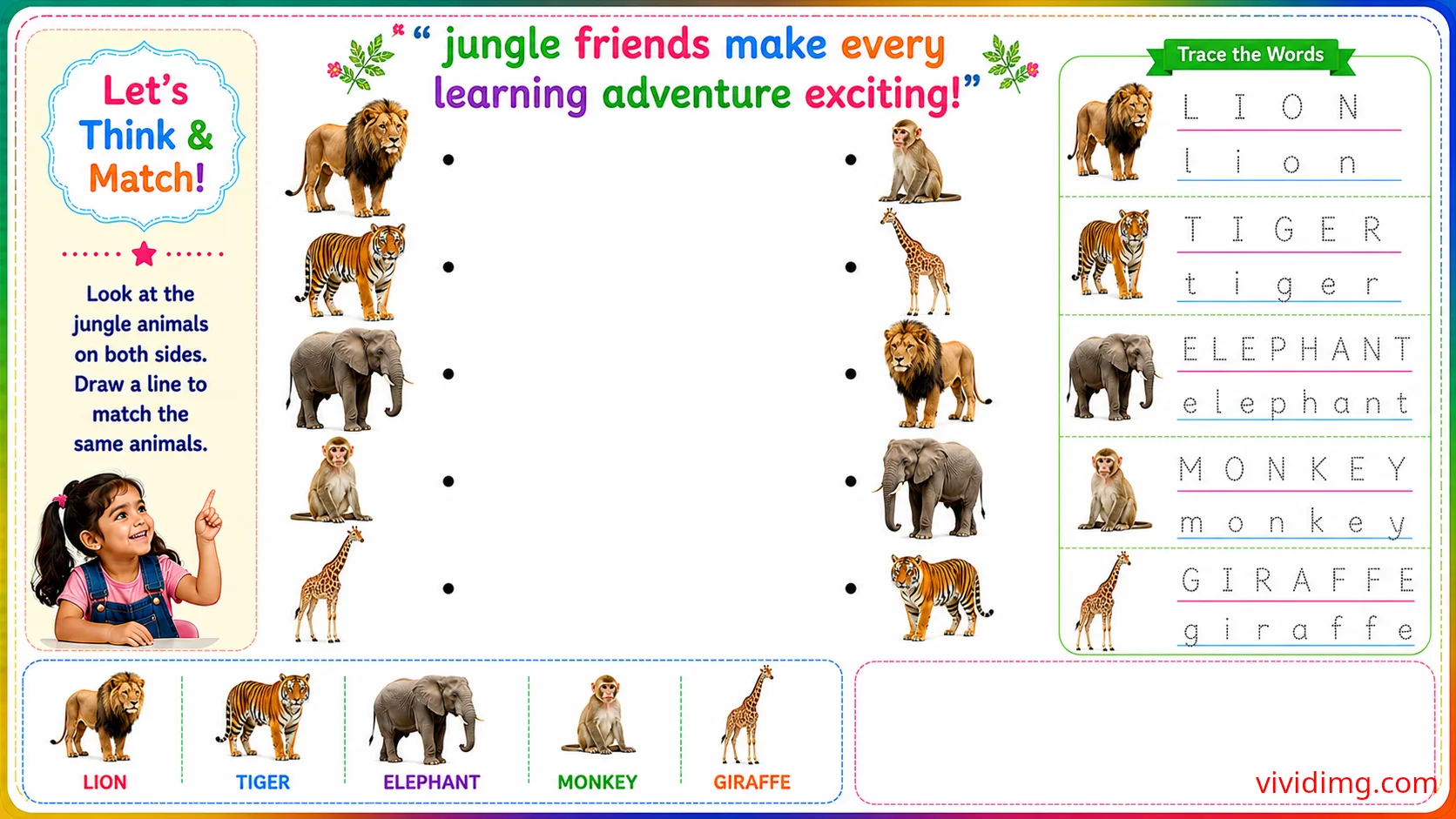 Discovering colorful rainforest animal friends – let's think & match