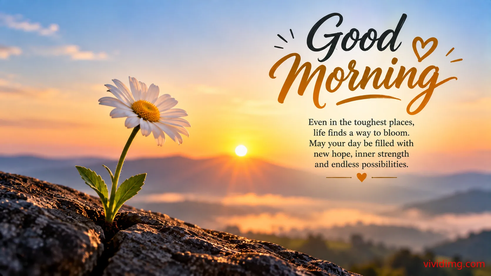 Good morning wishes with a blooming flower for hope and inner strength