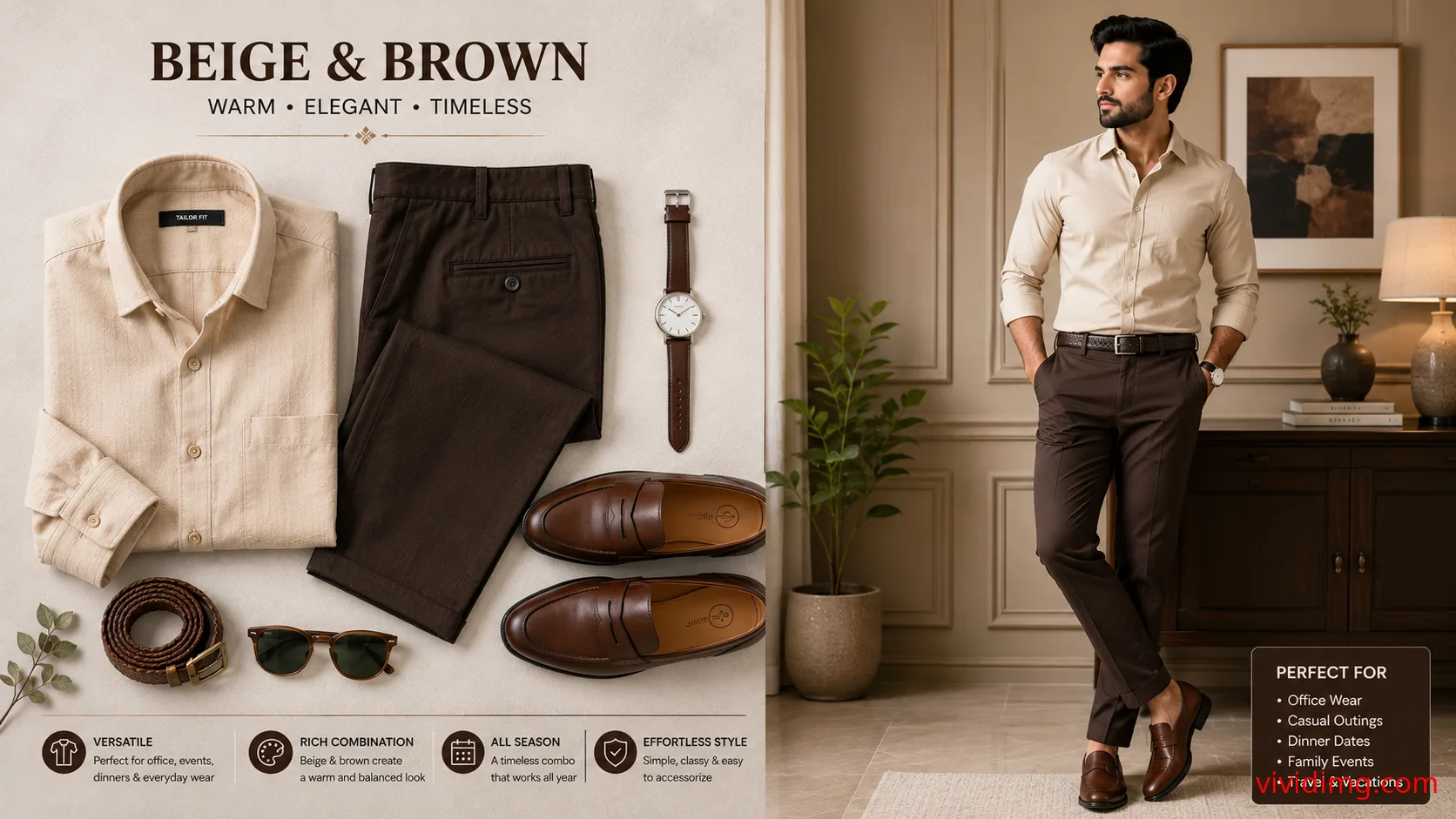 Beige Shirt with Brown Pants – Elegant Men's Shirt and Pant Combination