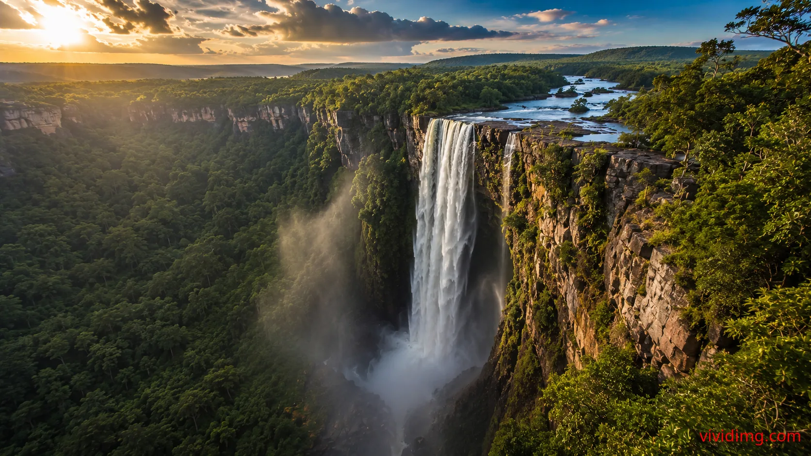 Majestic river cascade through an untouched forest landscape