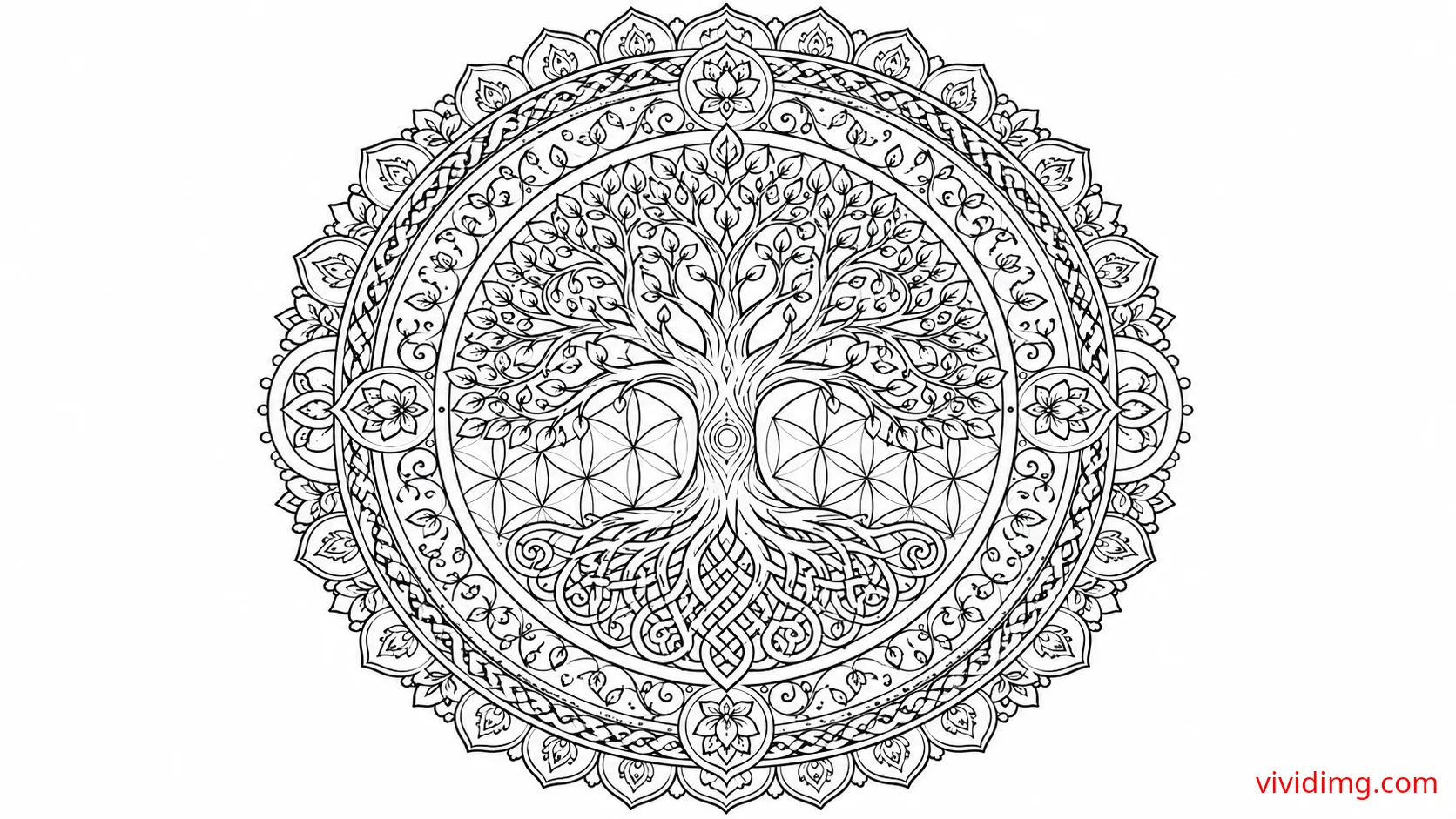 Sacred tree of life mandala for mindful coloring - Mandala Art