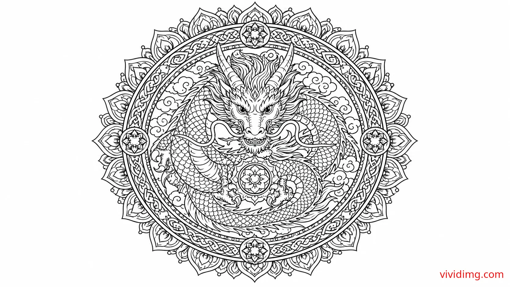 Royal dragon mandala for imaginative coloring - Mandala Art