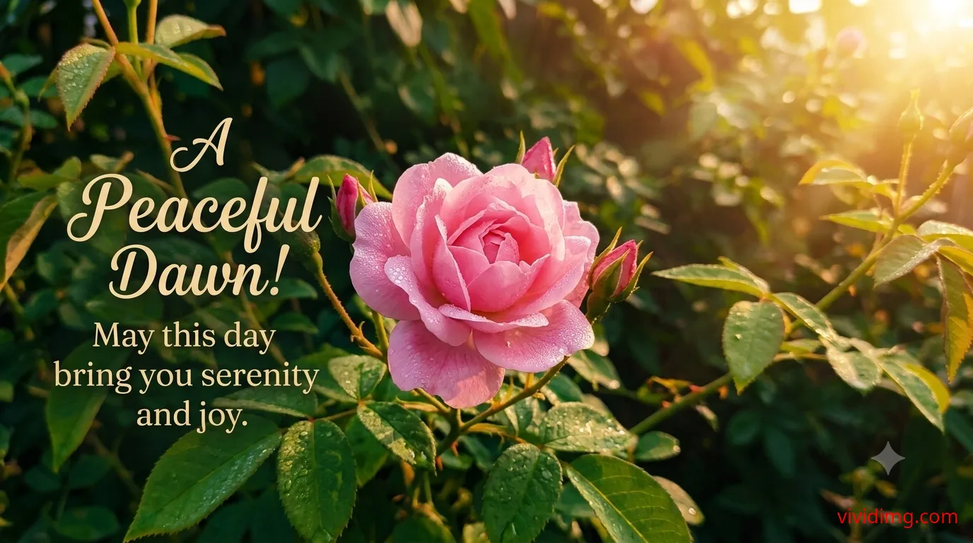 A Peaceful Dawn Pink Rose and Morning Dew