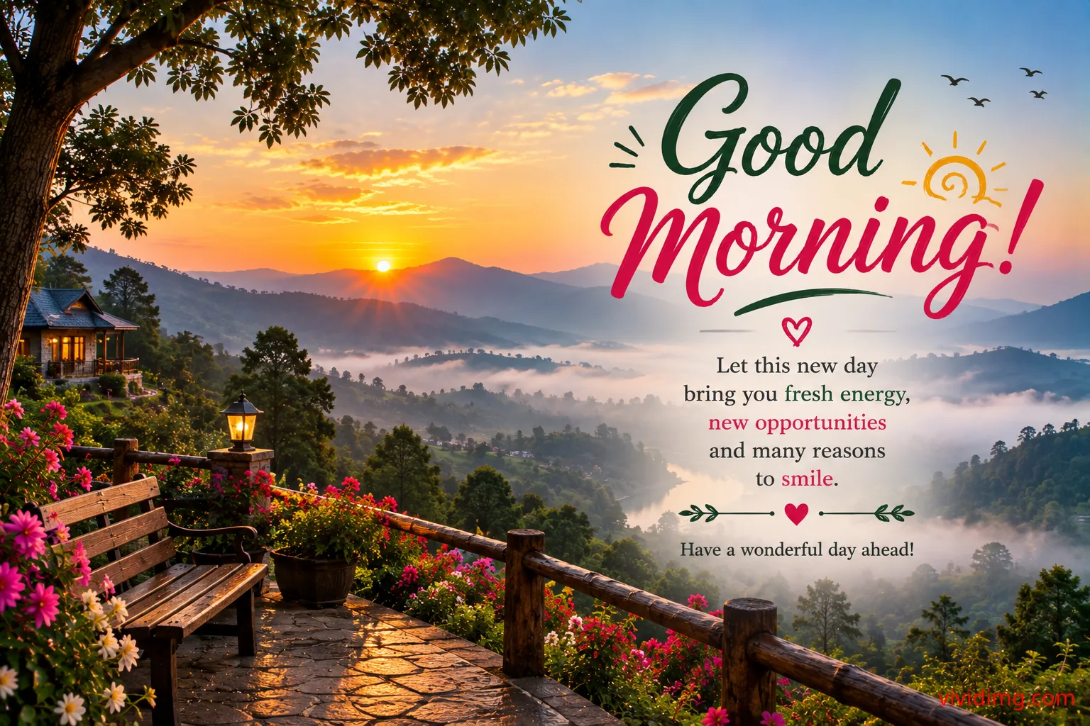 Beautiful hill station sunrise good morning wishes for a fresh new day thumbnail 2