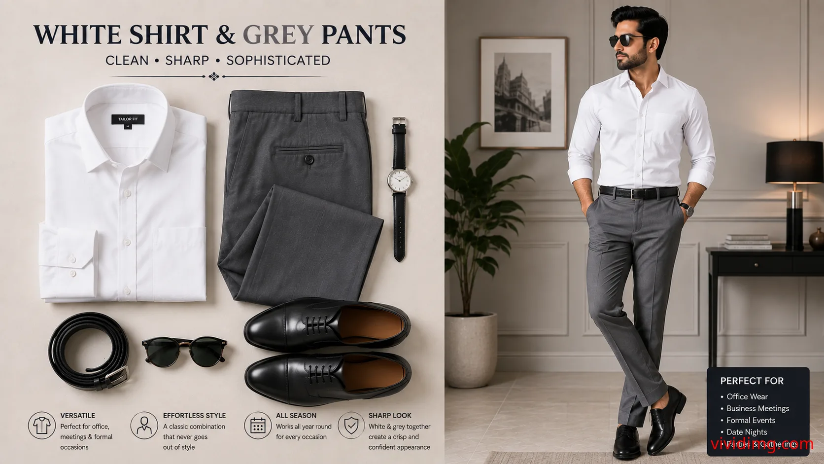 White Shirt with Grey Pants – Timeless Men's Formal Outfit Combination