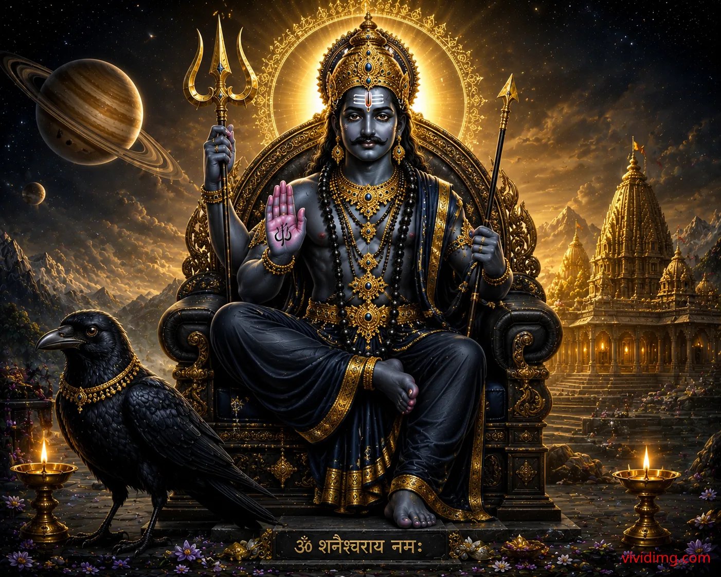 Lord Shani Dev with divine blessings and sacred crow