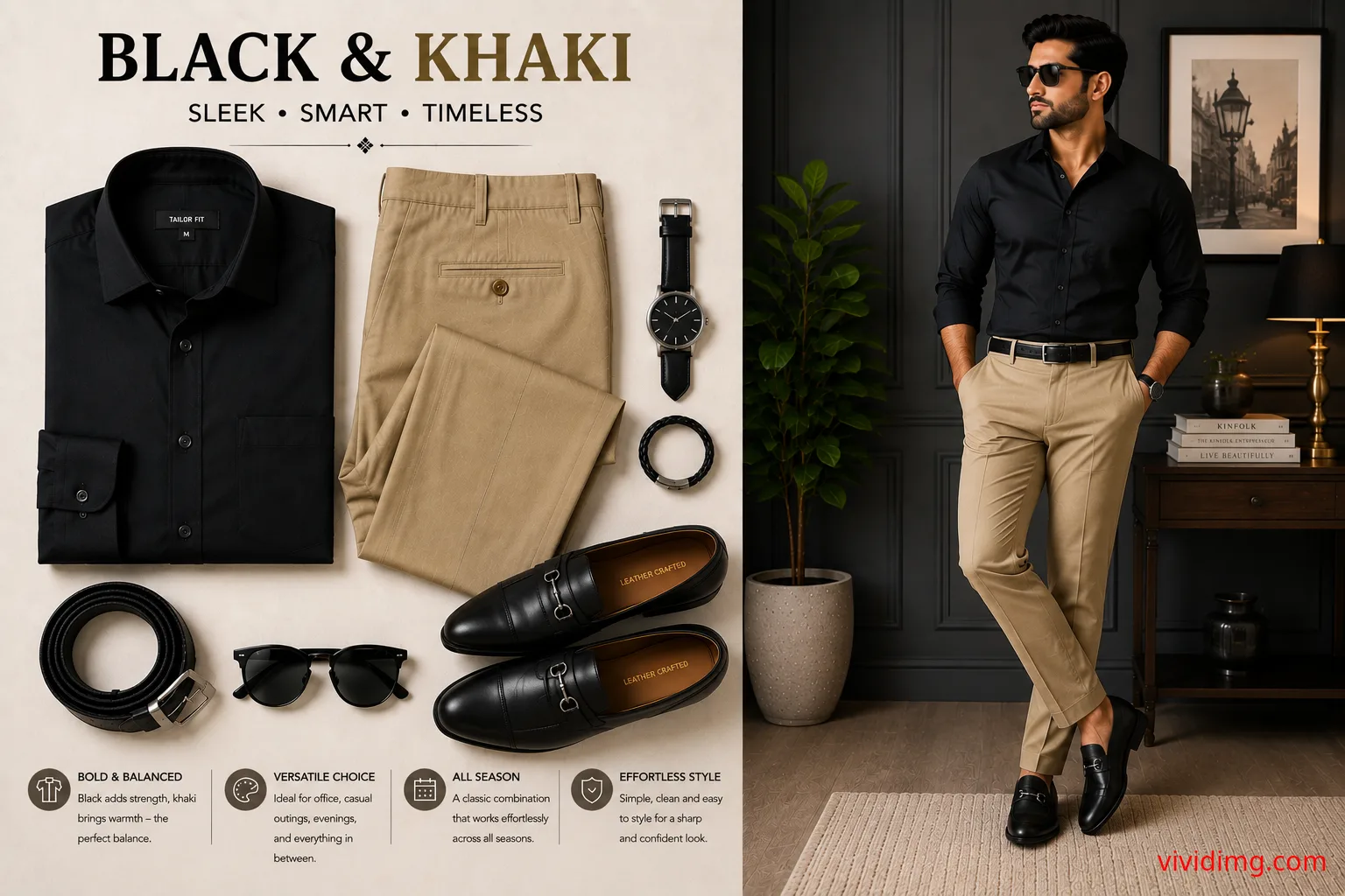 Black Shirt with Khaki Pants – Smart Men's Shirt and Pant Combination