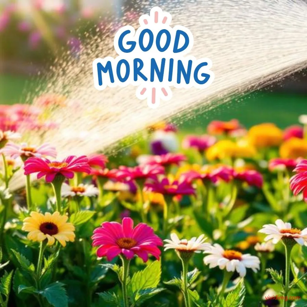 Fresh garden morning blooms with water drops - good morning HD image
