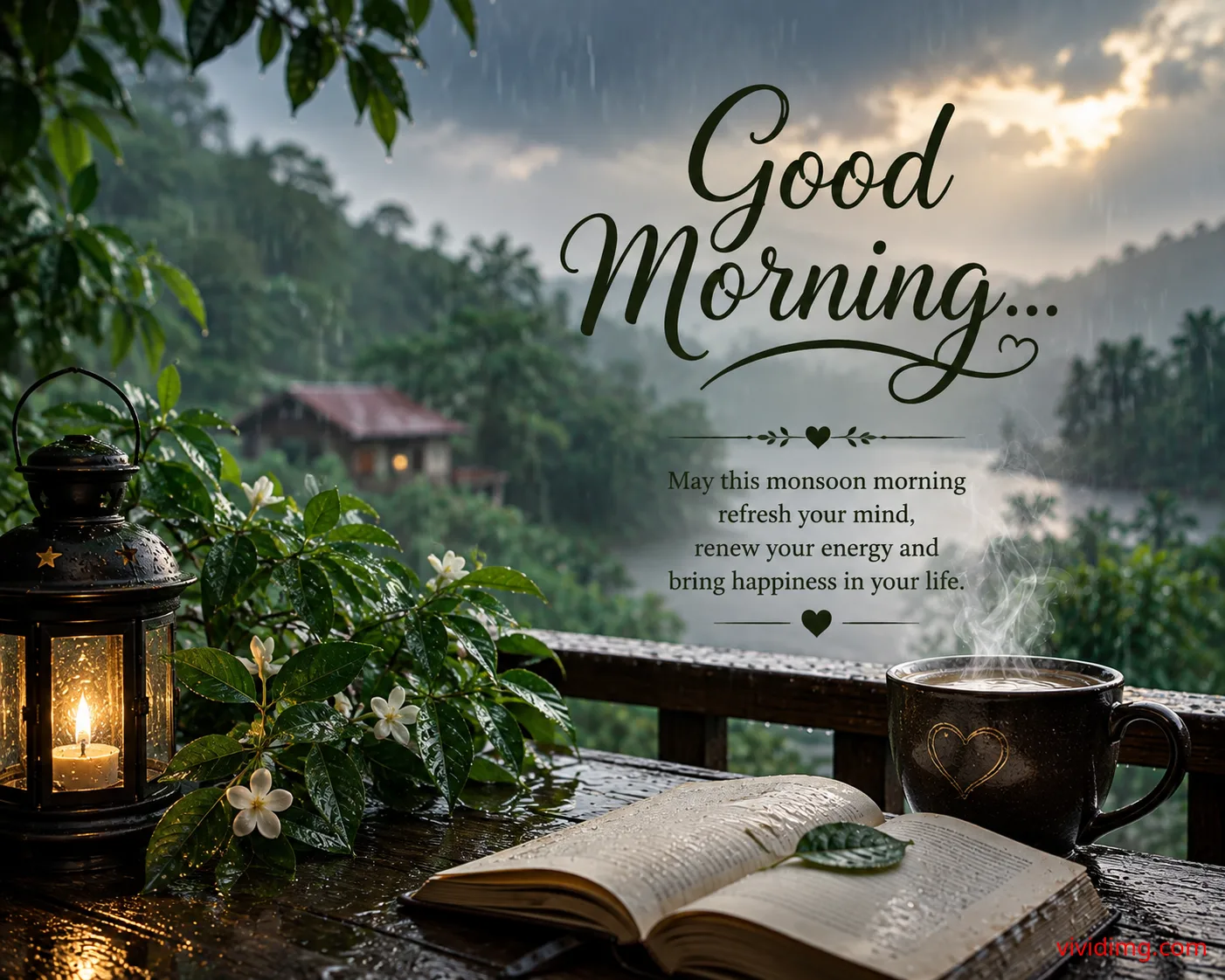 Beautiful Monsoon Good Morning Wishes with Rain and Nature
