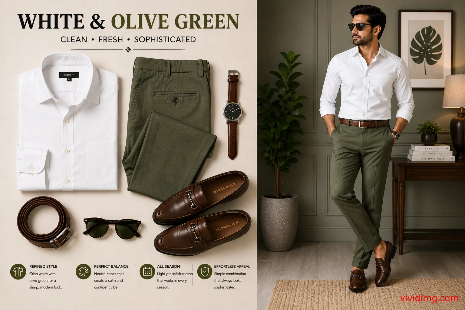 White Shirt with Olive Green Pants – Fresh Men's Smart Casual Outfit