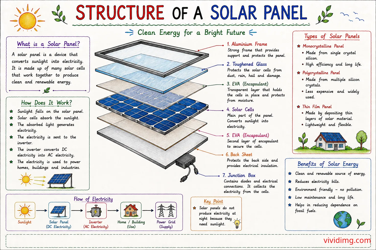 Structure of a Solar Panel – components, working principle and solar energy explained