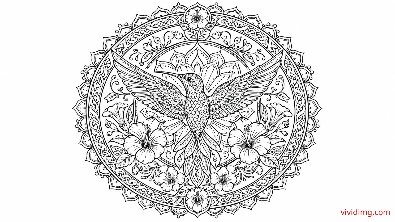 Elegant hummingbird mandala for artistic coloring - Mandala Art