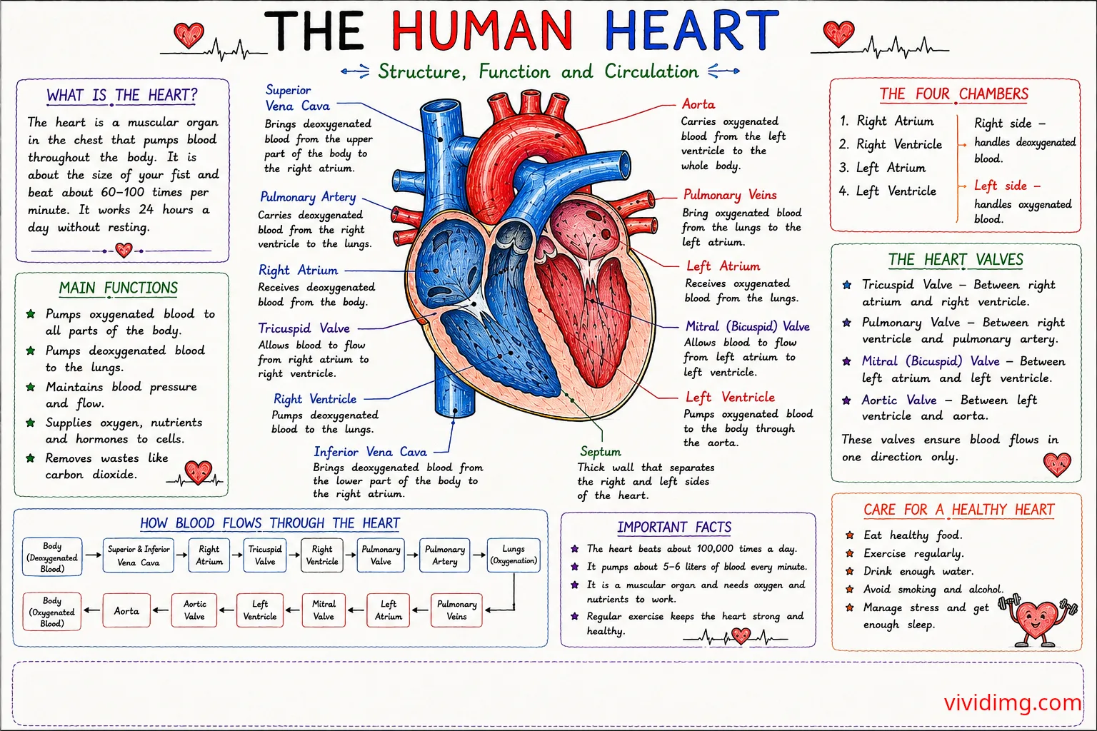 The Human Heart – structure, functions, blood circulation and anatomy explained
